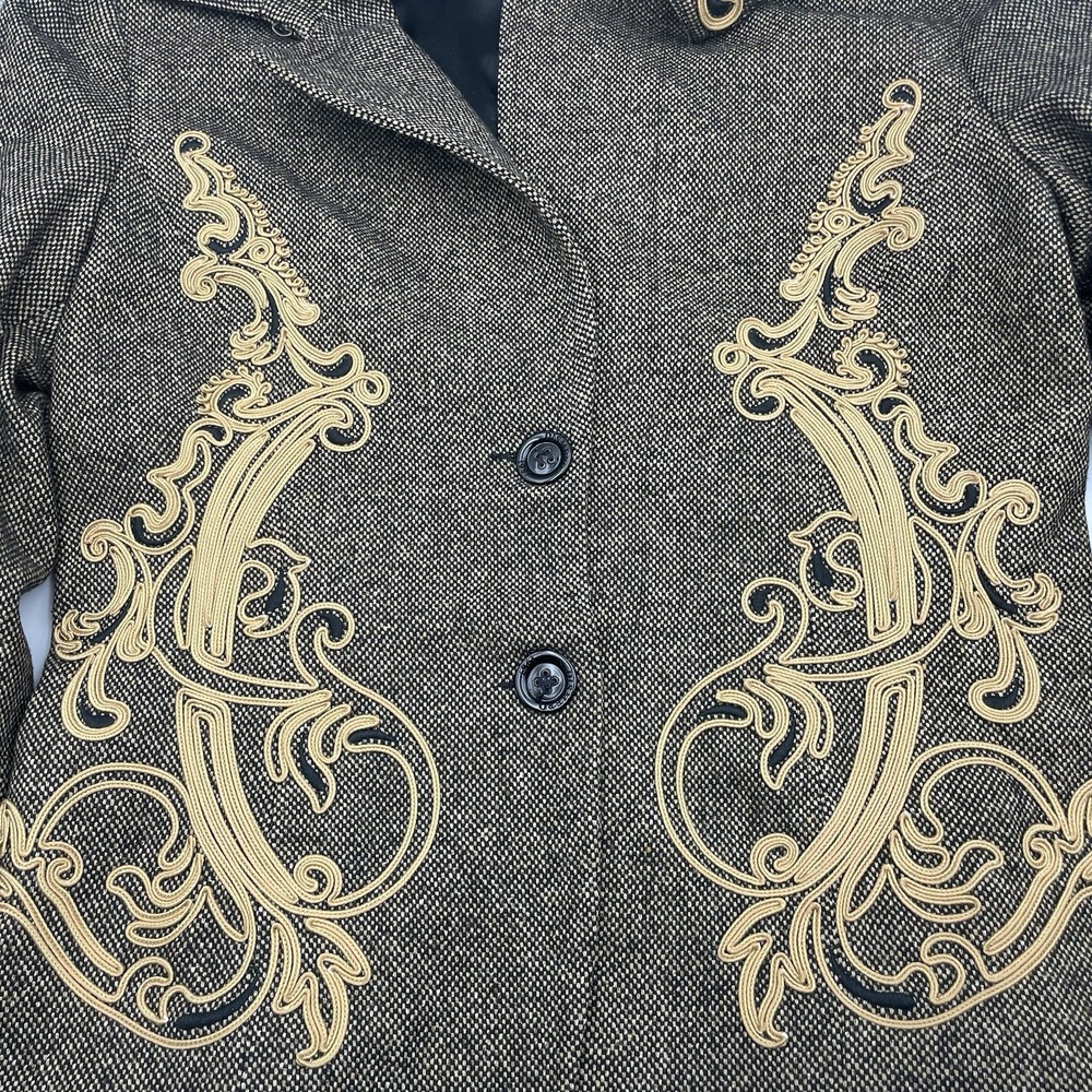 Dismero Brown Paisley Blazer Embellished Wool Blend Single Breasted 2 Button 10